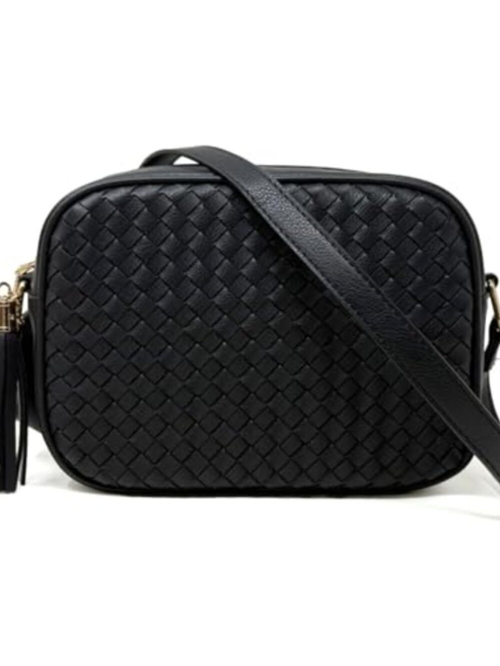 AFKOMST Woven Crossbody Bag Small Boho Purse Faux Leather Tassel